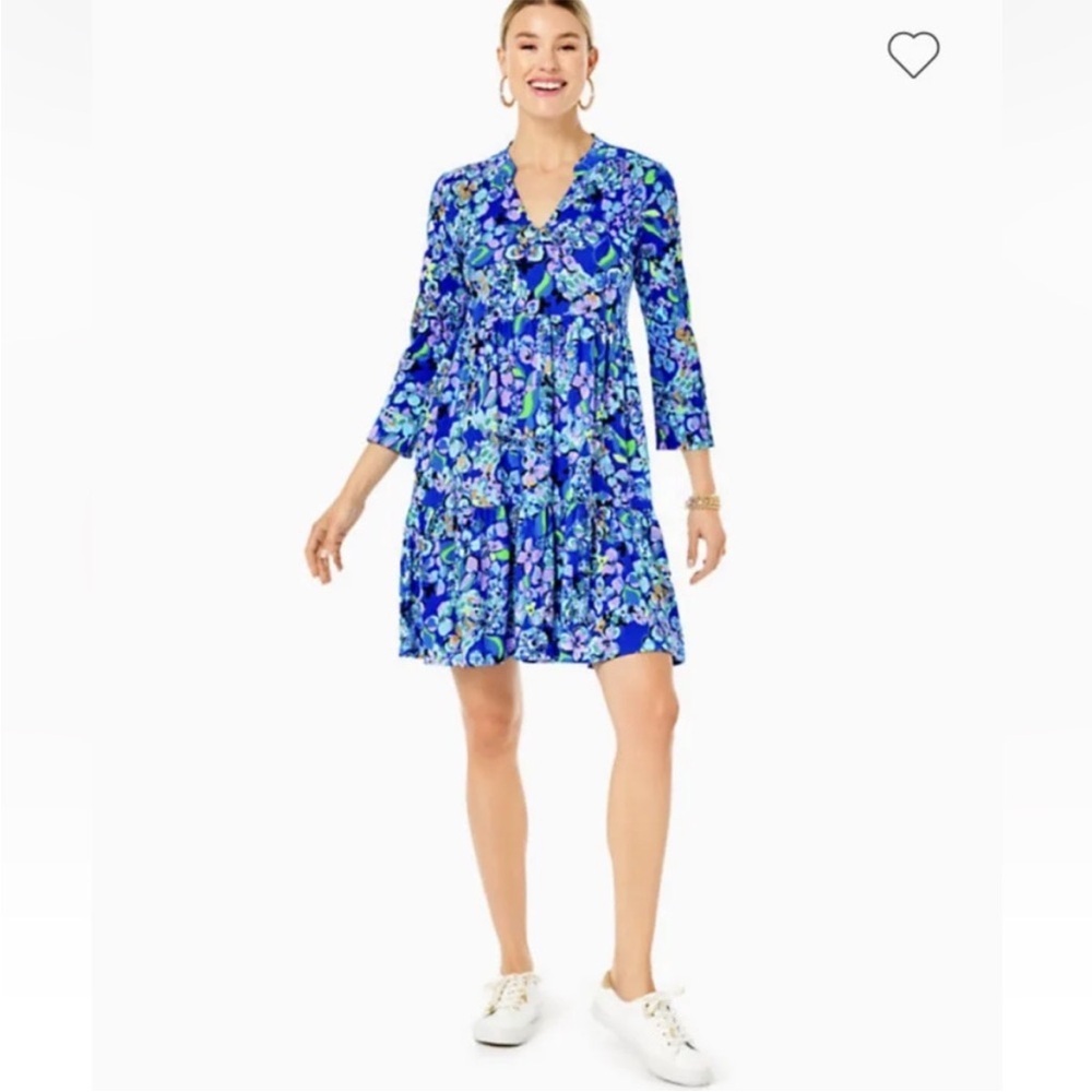 Lilly Pulitzer Like New SzS Alaina Cotton Dress in Blue Grotto Twilight Tropics